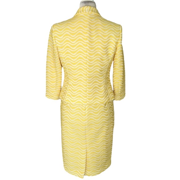 Albert Nipon Vintage Yellow White Wavy Striped 2 Piece Set Blazer Dress - 4 - Picture 4 of 16